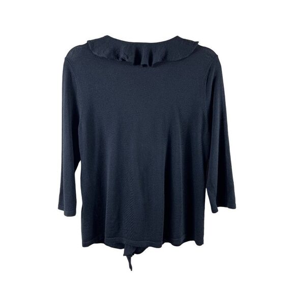 Talbots Petites Merino Wool Ruffle Lightweight Cardigan Sweater XLP Black Work - Picture 3 of 6